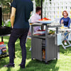 Grill Table with Stainless Steel Top, Pizza Oven Table with Storage Cabinet, Spice Rack, Wheels, Handle, Dark Grey