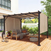 12' x 10' Outdoor Patio Gazebo Pergola with Retractable Canopy Roof, Steel Frame with Stakes, Unique Design, Light Brown