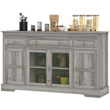 Sideboard Buffet Cabinet with Storage, Coffee Bar Cabinet with Glass Doors and Adjustable Shelves, Distressed, Grey