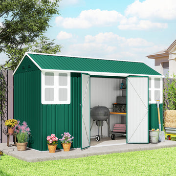 8.5' x 5.5' Metal Garden Storage Shed, Outdoor Tool Storage House with Lockable Door, Vents, Sloped Roof, Green