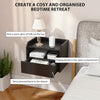 Wall Mounted Bedside Table, Set of 2 Floating Nightstand with Charging Station, Drawer and Open Shelf for Bedroom, Black