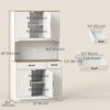 Tall Kitchen Pantry, 6 Doors, 2 Drawers, Adjustable Shelves & Worktop, Rustic Storage Cabinet for Living Room White