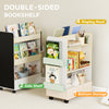 Qaba Kids Bookshelf, Kids Bookcase with Wheels & Blackboard, for Nursery, Kids Room, Playroom, for 3-8 Years