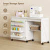 Sewing Machine Table on Wheels, Folding Craft Table with 2 Bins, Storage Shelf, 18 Pegs, Lockable Wheels, White