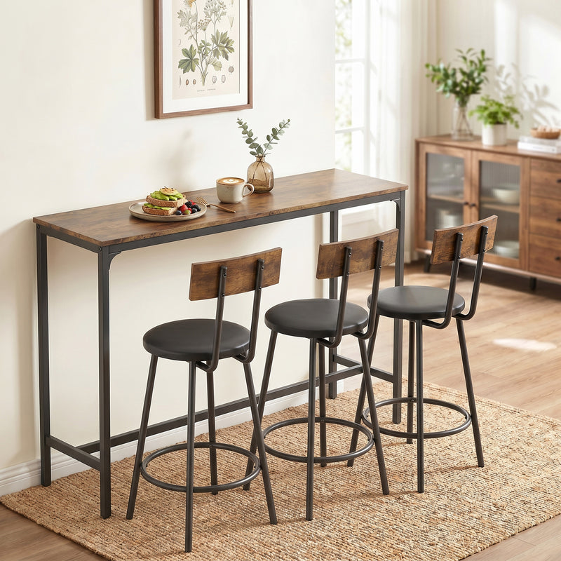 Bar Table Set Counter Height Barstools Set of 4 PU Cushioned Seats Rustic Brown