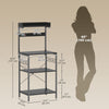 Kitchen Baker's Rack with Power Outlet, Coffee Bar Station with Adjustable Shelves and Hooks, Distressed Black