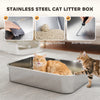 Stainless Steel Cat Litter Box, Easy-Clean Enclosure with Scoop & Flip Lid, 27.6