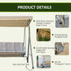 3-Seat Patio Swing Chair, Outdoor Porch Swing Glider with Adjustable Canopy, Light Brown