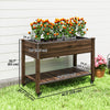 Mobile Raised Garden Bed Elevated Wood Planter Box with Lockable Wheels, Storage Shelf for Herbs Vegetables, Carbonized