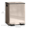 Dual Garbage Bin, Soft-Close Trash Can with Foot Pedal, 2 x 20 Liter Garbage Can with Removable Inner Buckets, Gold