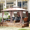 10' x 13' Patio Gazebo, Outdoor 2-Tiers Garden Canopy Yard Sunshade Shelter with Curtains