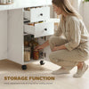 Drop Leaf Dining Table, Mobile Folding Table on Wheels with Drawers and Cabinet for Dining Room, Kitchen, Marble White