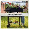 Metal Raised Garden Bed, Elevated Planter Box with 2 Wheels, Handle and Shelf, 31.5
