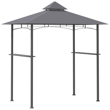 8' x 5' BBQ Grill Gazebo Tent with Double Tiered Canopy for Outdoor Sun Shade, Grey