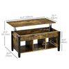 Lift Top Coffee Table, Modern Center Table with Storage Shelves and Hidden Compartment for Living Room, 41