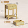 Boho Side Tables Set of 2, End Tables with Drawer and Open Shelf for Living Room, Natural Wood