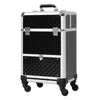 Portable Aluminum Makeup Train Cases, Rolling Makeup Case, Salon Beauty Cosmetic Jewelry Organizer Trolley with 4 Wheels, Black