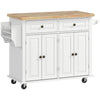 Rolling Kitchen Island with Rubber Wood Top and Storage, Spice Rack, Towel Rack