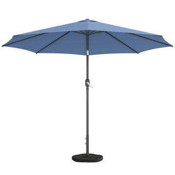 10' x 10' Round Market Umbrella with Base and Sandbag, Patio Umbrella with Crank Handle and Tilt, Blue