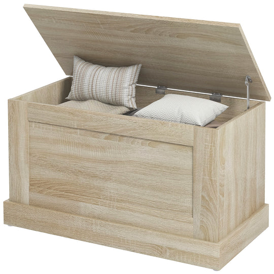 31.5 Inches Storage Chest, Storage Trunk with Safety Hinge, Wooden Box for Living Room, Natural Wood Grain