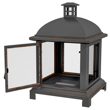 Wood-Burning Fire Pit, Chimney Style Firepit with Poker, 26