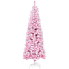 6 FT Snow Flocked Artificial Christmas Tree, Pencil Xmas Tree with Realistic Branches, Auto Open and Steel Base, Pink