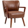 Accent Chair, Modern Armchair, Faux Leather Upholstered Living Room Chair with Wood Legs and Wide Padded Seat, Brown