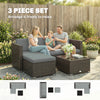 3 Pieces Patio Furniture Set with Cushions, Outdoor PE Rattan Wicker Conversation Corner Sofa Set with Glass Top Table, Light Grey