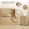 Sewing Machine Table on Wheels, Folding Craft Table with 2 Bins, Storage Shelf, 18 Pegs, Lockable Wheels, Natural