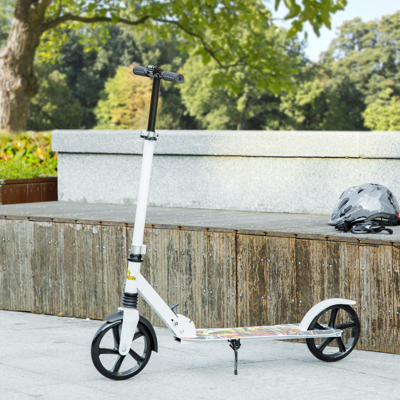 Qaba Kick Scooter for Kids Ages 6-12 with Adjustable Height, Rear-Fender Brake, 200mm Big Wheel, Foldable Design, White