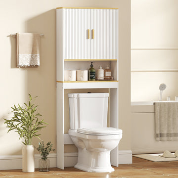 Over the Toilet Storage Shelf Adjustable Shelf Over the Toilet Storage Cabinet for Bathroom White and Oak