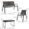 4 Pieces Outdoor Furniture Set with 2 Stackable Chairs, Loveseat, Patio Conversation Set with Glass Coffee Table, Black