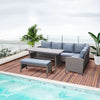 4 Piece Outdoor Patio Rattan Wicker Dining Table Bench Patio Furniture Sofa