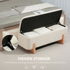 Storage Ottoman with Linen-Look Upholstery, Storage Bench with Safety Hinges and Wooden Legs for Bedroom, Cream White