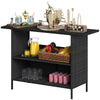 Wicker Outdoor Bar Table, PE Rattan Bar Height Patio Table with 2 Shelves, Steel Frame for Garden, Backyard