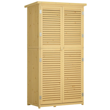 3' x 5' Wooden Garden Storage Shed, Sheds & Outdoor Storage with Asphalt Roof & 2 Large Wood Doors with Lock, Natural
