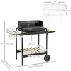 Charcoal Barbecue Grill with Adjustable Grill Height, Portable BBQ Trolley with Ash Catcher and Wheels, Black