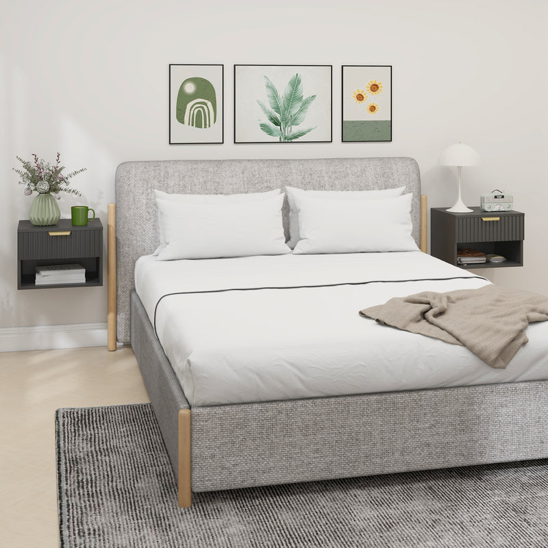 Floating Nightstands, Wall Mounted Bedside Tables Set of 2 with Drawer and Open Shelf, White