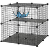 2 Tier Cat Cage Crate, DIY Pet Playpen with 2 Doors, Ladder, Hammock, Perch, Indoor Playpen for Kittens, Black