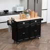 Kitchen Island with Storage, Rolling Kitchen Island with Drop Leaf, Rubber Wood Top and Adjustable Shelves