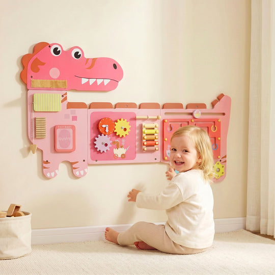 Busy Board Panels wall mounted Montessori Sensory Toys dinosaur center 87 x 52 x 5.5 cm Pink