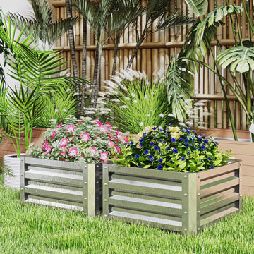 2Pcs 2' x 2' x 1' Galvanized Raised Garden Bed Kit, Square Outdoor Metal Planter Box with Open Bottom for Vegetables, Flowers, Herbs, Silver