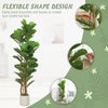 5FT Artificial Fiddle Leaf Fig Tree Set of 2, Fake Potted Tree with Solid Wood Trunks for Indoor Decor, Green