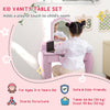 Qaba Makeup Vanity with Mirror and Stool, Cloud Design, Drawer, Storage Boxes, for 3-6 Years Old, Pink