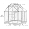 6' x 6' Walk-In Greenhouse, Polycarbonate Greenhouse with Sliding Door, Window, Aluminium Frame, Foundation