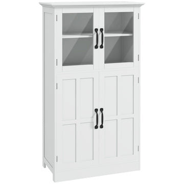 Modern Sideboard Cabinet, Freestanding Sideboards and Buffets with Glass Doors, 4-tier Shelving and Adjustable Shelves