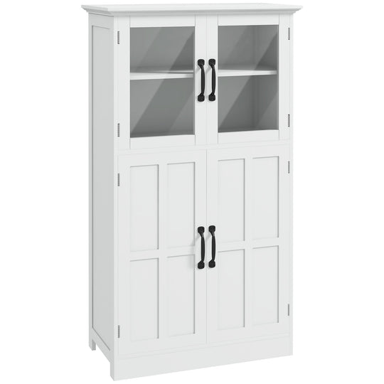 Bahut moderne, commode autoportante avec portes vitrées, 4 niveaux d'étagères et tablettes ajustables