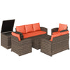6 Pieces Wicker Patio Furniture Set with Cushions, 7-Seater Rattan Patio Sofa Set with Storage Table