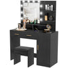 Illuminated Dressing Table Set, LED Vanity Table Set with Stool, LED Mirror, Drawer and Cabinet Shelves for Bedroom, Black