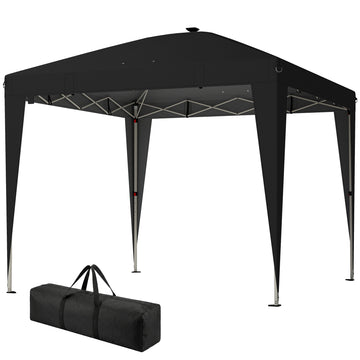 10 x 10 ft Pop Up Canopy Tent with Central Light, UPF 50+ Instant Portable Canopy Shelter with Remote, Black